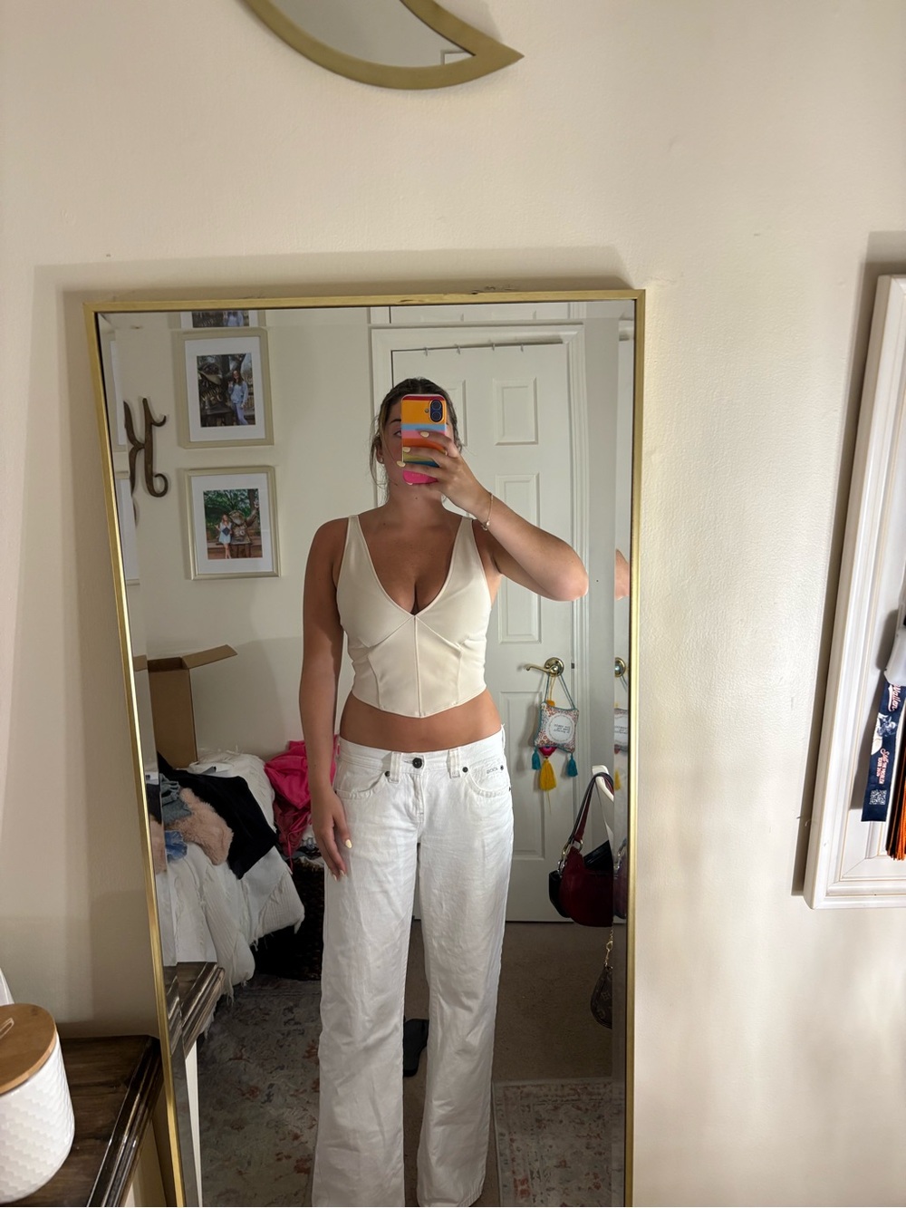 Abercrombie & Fitch Cream V-Neck Corset Camisole